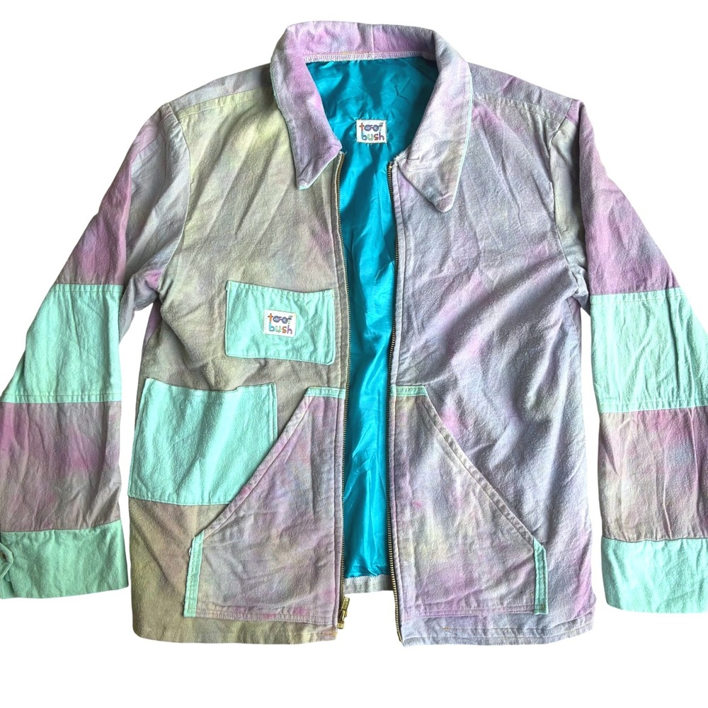 Hand Made Tie Dye Jacket Womens Med Large Pastel Pockets Boho Patchwork Artsy